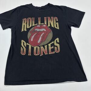 The Rolling Stones Shirt Women M Black Tongue Logo Crew Neck Band Tee Retro